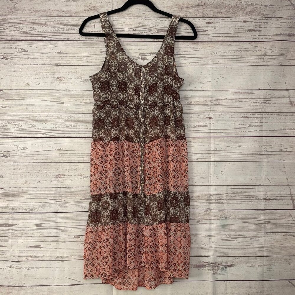 Coco & Jaimeson Sheer Button Up Peasant‎ Dress Medium